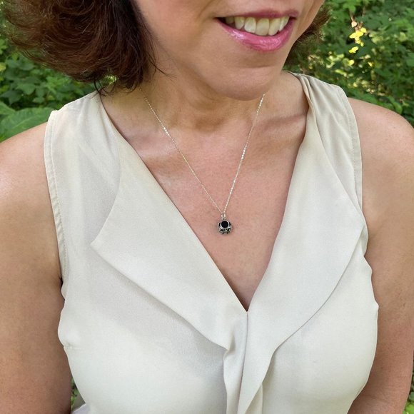 Recycled Antique Black Depression Glass and Sterling Vintage Lace Necklace - Picture 2 of 3